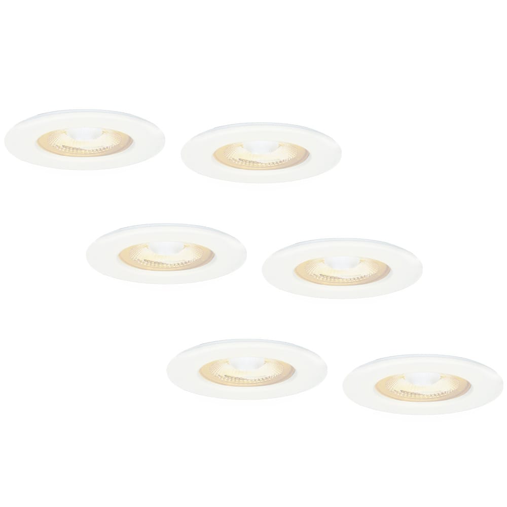 Set van 6 Nola LED inbouwspots - Lage inbouwdiepte (49mm) - 5 Watt 450 lumen - 2700K warm wit - Dimbaar - Rond - IP65 waterdicht voor binnen