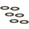Set van 6 Nola LED inbouwspots - Lage inbouwdiepte (49mm) - 5 Watt 450 lumen - 2700K warm wit - Dimbaar - Rond - IP65 waterdicht voor binnen