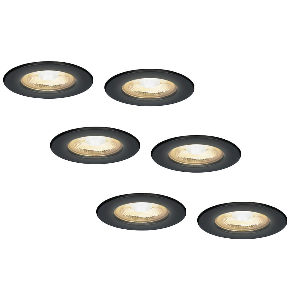 Set van 6 Nola LED inbouwspots - Lage inbouwdiepte (49mm) - 5 Watt 450 lumen - 2700K warm wit - Dimbaar - Rond - IP65 waterdicht voor binnen