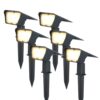 Set van 6 Odessa solar prikspots - Incl. Schemerschakelaar - 3000K warm wit - 2 lichtstanden - 300 lumen - 6-12 uur brandtijd - Kantelbaar - IP65 waterdicht | HOFTRONIC