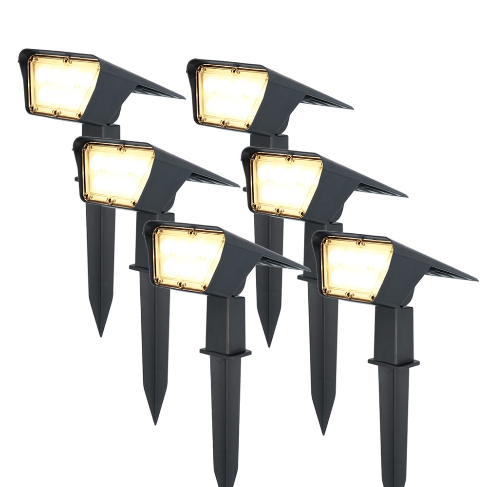 Set van 6 Odessa solar prikspots - Incl. Schemerschakelaar - 3000K warm wit - 2 lichtstanden - 300 lumen - 6-12 uur brandtijd - Kantelbaar - IP65 waterdicht | HOFTRONIC