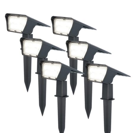 Set van 6 Odessa solar prikspots - Incl. Schemerschakelaar - 6000K daglicht wit - 2 lichtstanden - 300 lumen - 6-12 uur brandtijd - Kantelbaar - IP65 waterdicht | HOFTRONIC