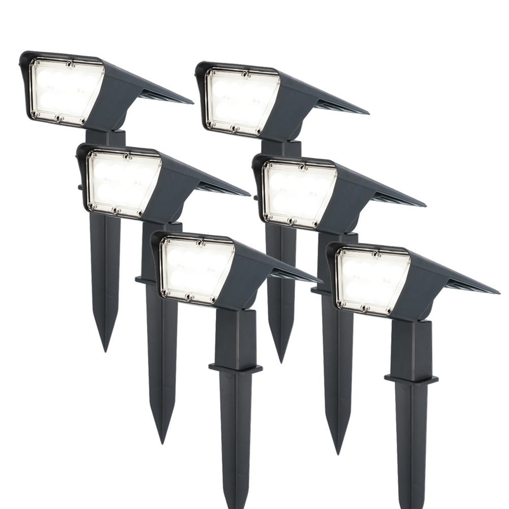 Set van 6 Odessa solar prikspots - Incl. Schemerschakelaar - 6000K daglicht wit - 2 lichtstanden - 300 lumen - 6-12 uur brandtijd - Kantelbaar - IP65 waterdicht | HOFTRONIC