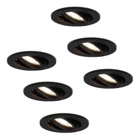 Set van 6 Oslo LED inbouwspot - 4 Watt 345 Lumen - 4000K Neutraal wit - GU10 - Dimbaar - Rond - Kantelbaar - IP20 Stofdicht - Zwart | HOFTRONIC