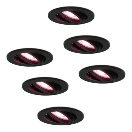 Set van 6 Oslo smart inbouwspots - Wifi + Bluetooth - RGBWW - GU10 - Kantelbaar - Google Home