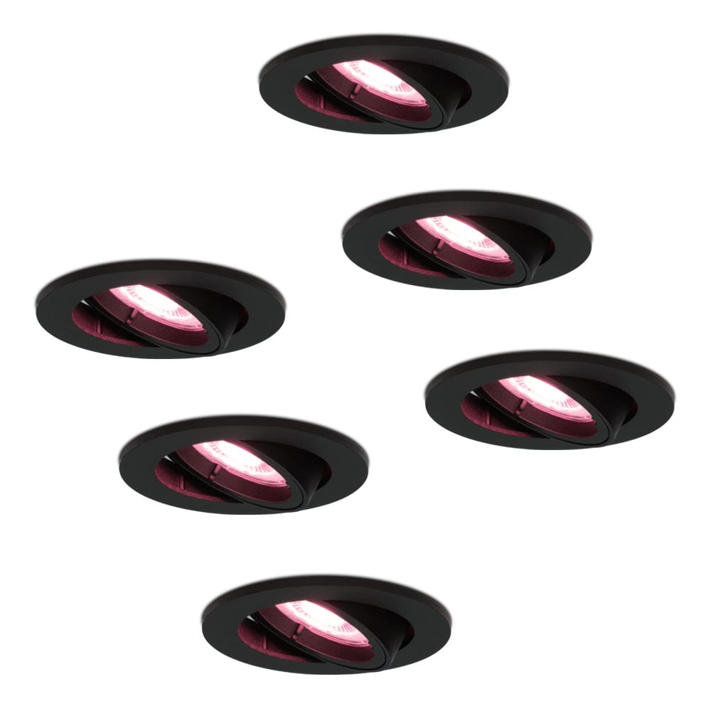 Set van 6 Oslo smart inbouwspots - Wifi + Bluetooth - RGBWW - GU10 - Kantelbaar - Google Home