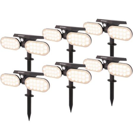 Set van 6 Pato - Solar prikspot - Bewegingssensor en schemerschakelaar - PIR - 3000K Warm wit - 2 lichtstanden - 300 Lumen - 6-12 uur brandtijd - IP65 waterdicht - Tuinspot | HOFTRONIC