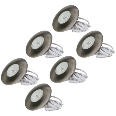 Set van 6 Pavo - Platte LED ipbouwspots met lage inbouwdiepte 12mm - 3 Watt 300 Lumen - 2700K Warm wit - Dimbaar - Rond - Meubelspot - IP44 waterdicht - RVS | HOFTRONIC