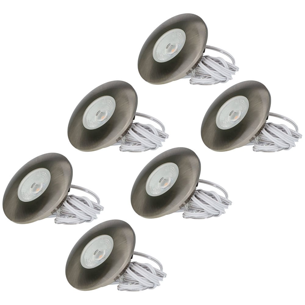 Set van 6 Pavo - Platte LED ipbouwspots met lage inbouwdiepte 12mm - 3 Watt 300 Lumen - 2700K Warm wit - Dimbaar - Rond - Meubelspot - IP44 waterdicht - RVS | HOFTRONIC