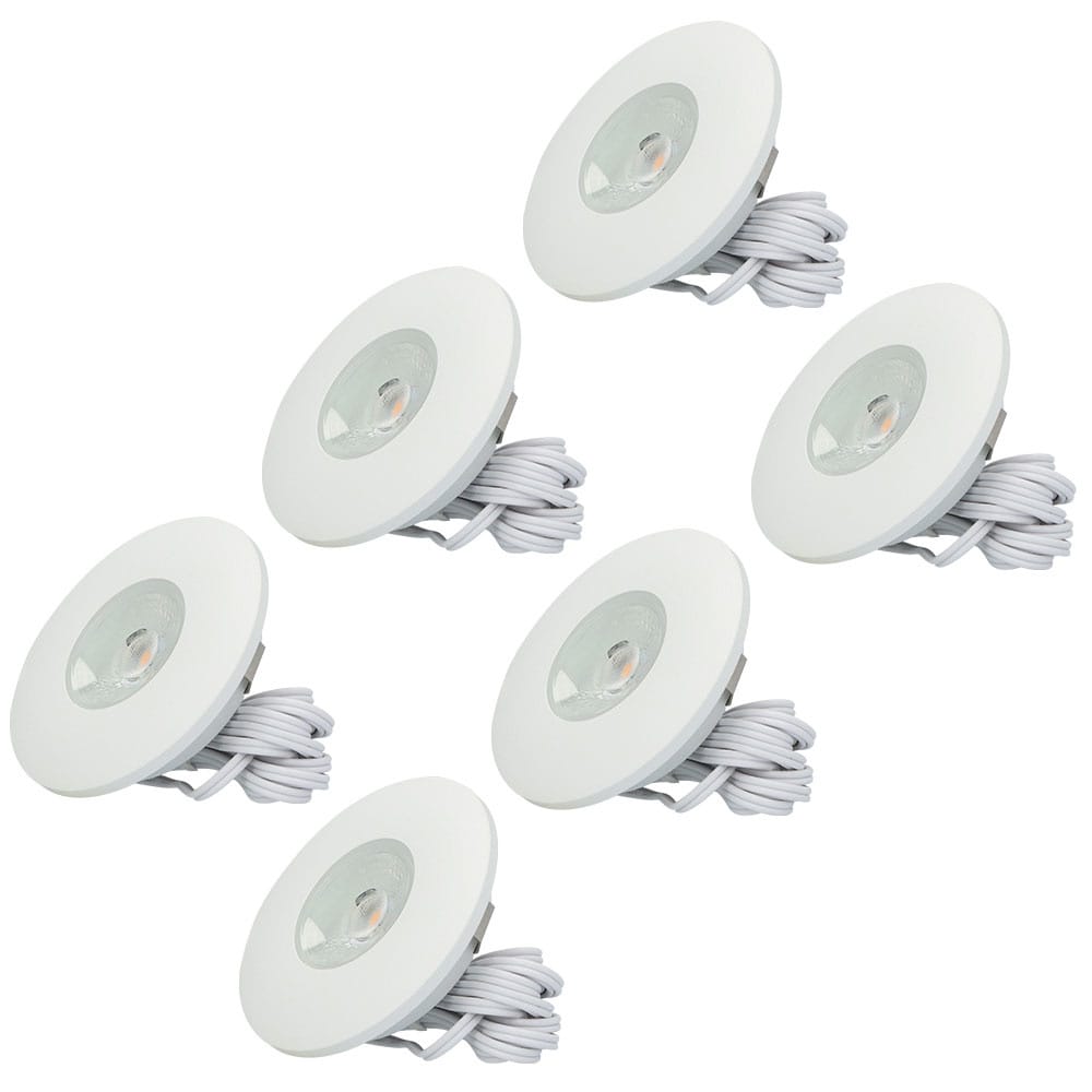 Set van 6 Pavo - Platte LED ipbouwspots met lage inbouwdiepte 12mm - 3 Watt 300 Lumen - 2700K Warm wit - Dimbaar - Rond - Meubelspot - IP44 waterdicht - Wit | HOFTRONIC