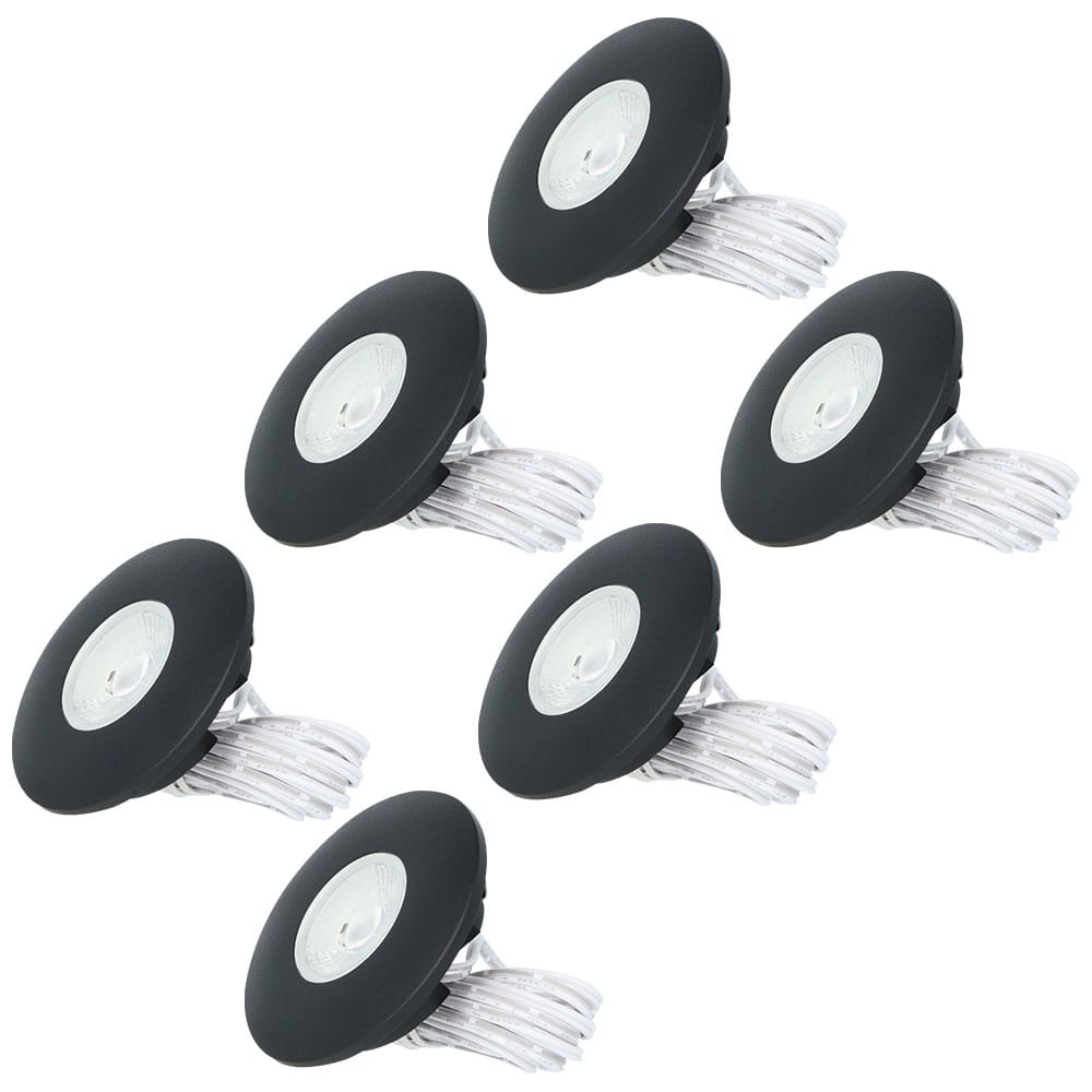 Set van 6 Pavo - Platte LED ipbouwspots met lage inbouwdiepte 12mm - 3 Watt 300 Lumen - 2700K Warm wit - Dimbaar - Rond - Meubelspot - IP44 waterdicht - Zwart | HOFTRONIC