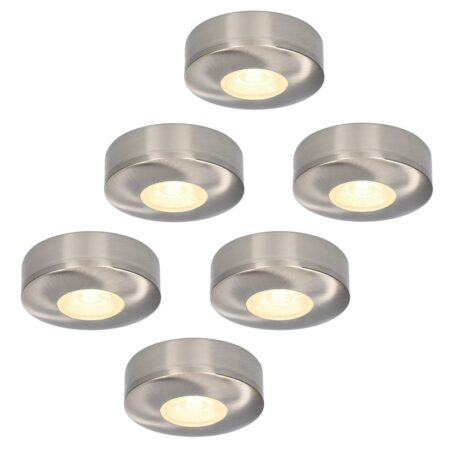 Set van 6 Pavo - Platte LED opbouwspots 23mm - 3W 300lm - 2700K - Dimbaar - Rond - IP44 - RVS | HOFTRONIC