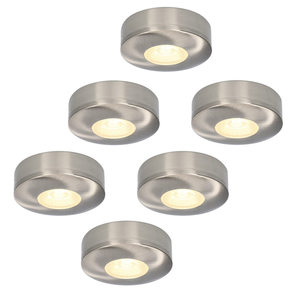 Set van 6 Pavo - Platte LED opbouwspots 23mm - 3W 300lm - 2700K - Dimbaar - Rond - IP44 - RVS | HOFTRONIC