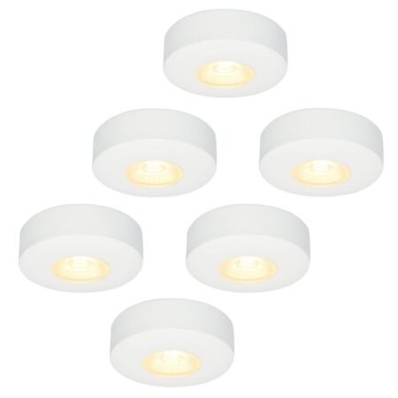 Set van 6 Pavo - Platte LED opbouwspots 23mm - 3W 300lm - 2700K - Dimbaar - Rond - IP44 - Wit | HOFTRONIC