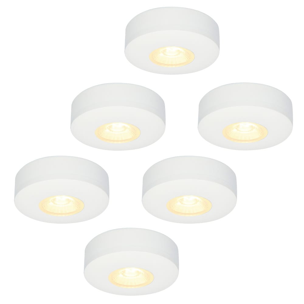 Set van 6 Pavo - Platte LED opbouwspots 23mm - 3W 300lm - 2700K - Dimbaar - Rond - IP44 - Wit | HOFTRONIC