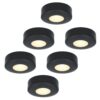 Set van 6 Pavo - Platte LED opbouwspots 23mm - 3W 300lm - 2700K - Dimbaar - Rond - IP44 - Zwart | HOFTRONIC