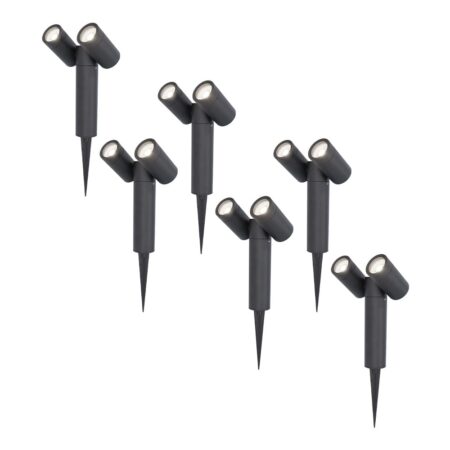 Set van 6 Pinero Dubbel LED prikspots - GU10 8 Watt 345 Lumen - Dimbaar - Kantelbaar - GU10 - 6500K daglicht wit - IP64 Waterdicht - Zwart | HOFTRONIC