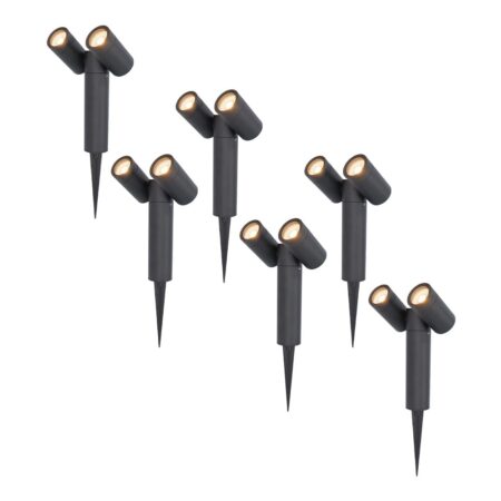 Set van 6 Pinero Dubbel LED prikspots - GU10 8 watt 345 lumen - Dimbaar - Kantelbaar - 2700K warm wit - IP65 Waterdicht - Zwart | HOFTRONIC