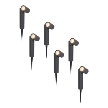 Set van 6 Pinero LED prikspots - GU10 4 Watt 345 Lumen - Dimbaar - Kantelbaar - 4000K neutraal wit - IP64 Waterdicht - Zwart - Tuinspot | HOFTRONIC