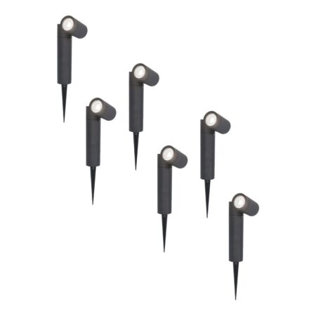 Set van 6 Pinero LED prikspots - GU10 4 Watt 345 Lumen - Dimbaar - Kantelbaar - 6500K daglicht wit - IP64 Waterdicht - Zwart - Tuinspot | HOFTRONIC