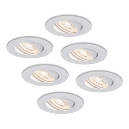 Set van 6 Pittsburg LED inbouwspots - 6W 570lm - GU10 LED Module - Extra plat - 4000K neutraal wit - Dimbaar - Kantelbaar - Binnen - Wit | HOFTRONIC