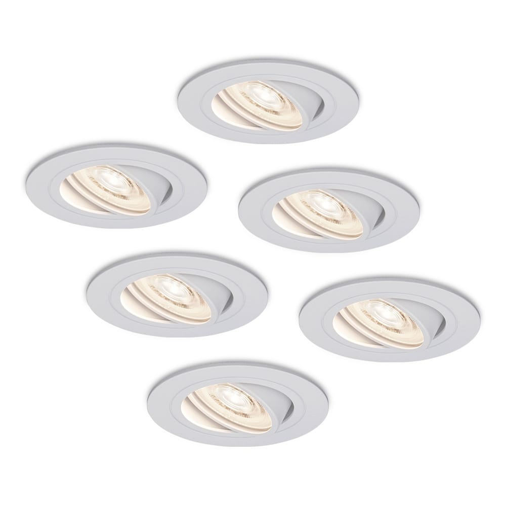 Set van 6 Pittsburg LED inbouwspots - 6W 570lm - GU10 LED Module - Extra plat - 4000K neutraal wit - Dimbaar - Kantelbaar - Binnen - Wit | HOFTRONIC