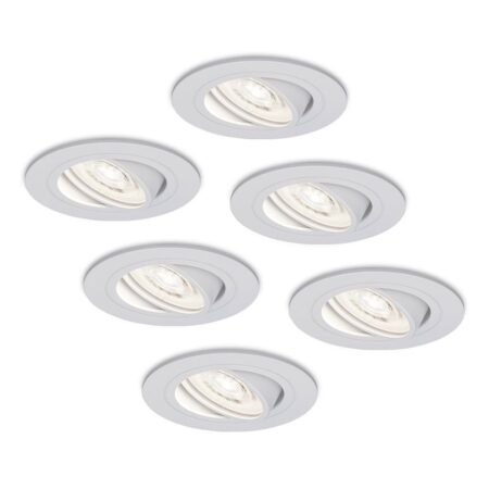 Set van 6 Pittsburg LED inbouwspots - Extra plat 58mm - GU10 LED Module - 6000K daglicht wit - Dimbaar - Rond - Kantelbaar - Voor binnen - Wit | HOFTRONIC