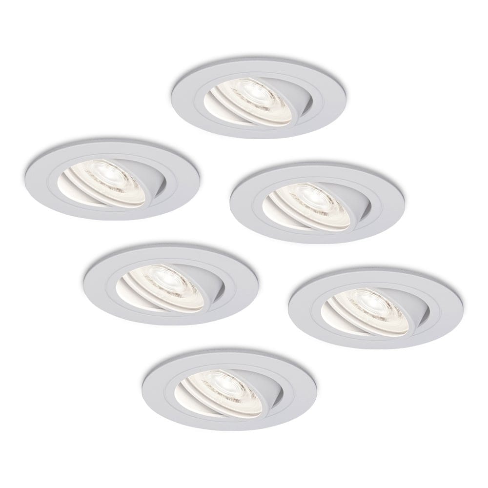 Set van 6 Pittsburg LED inbouwspots - Extra plat 58mm - GU10 LED Module - 6000K daglicht wit - Dimbaar - Rond - Kantelbaar - Voor binnen - Wit | HOFTRONIC