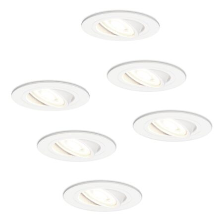 Set van 6 Pittsburg LED inbouwspots - GU10 4 Watt 345 Lumen - 4000K Neutraal wit - Dimbaar - Rond - Kantelbaar - IP20 Voor binnen - Wit | HOFTRONIC