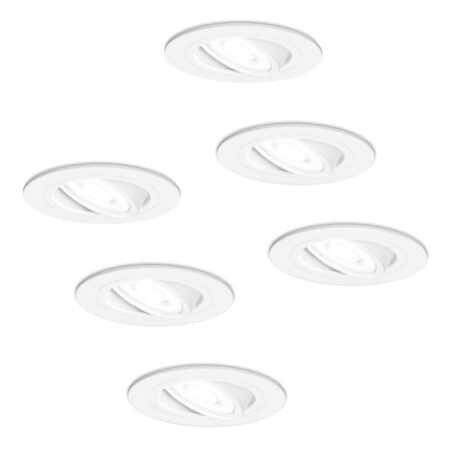 Set van 6 Pittsburg LED inbouwspots - GU10 4 Watt 345 Lumen - 6500K Daglicht wit - Dimbaar - Rond - Kantelbaar - IP20 Voor binnen - Wit | HOFTRONIC