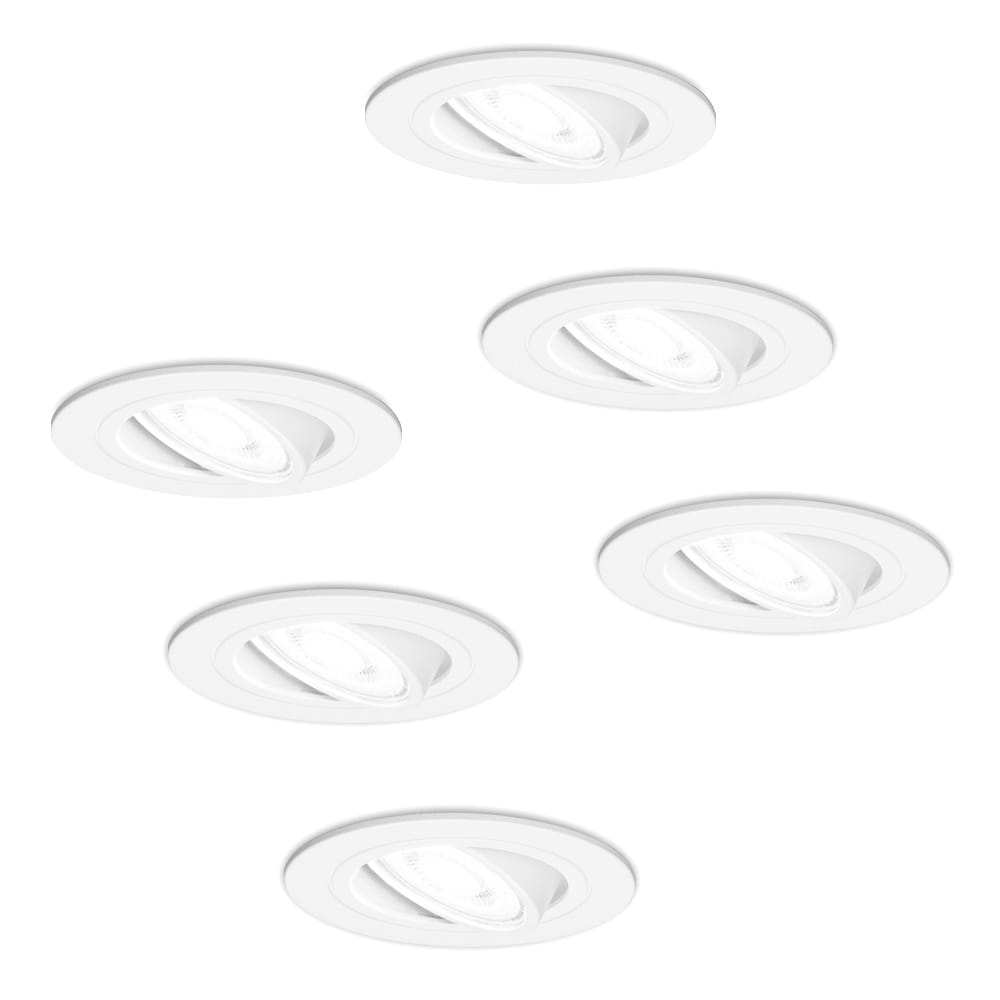Set van 6 Pittsburg LED inbouwspots - GU10 4 Watt 345 Lumen - 6500K Daglicht wit - Dimbaar - Rond - Kantelbaar - IP20 Voor binnen - Wit | HOFTRONIC