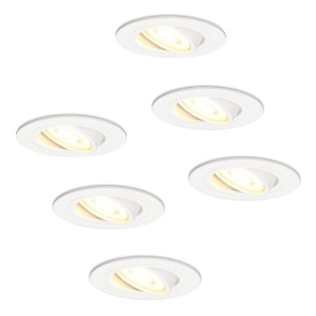 Set van 6 Pittsburg LED inbouwspots - GU10 4 Watt 345 lumen - 2700K Warm wit - Dimbaar - Rond - Kantelbaar - IP20 Voor binnen - Wit | HOFTRONIC