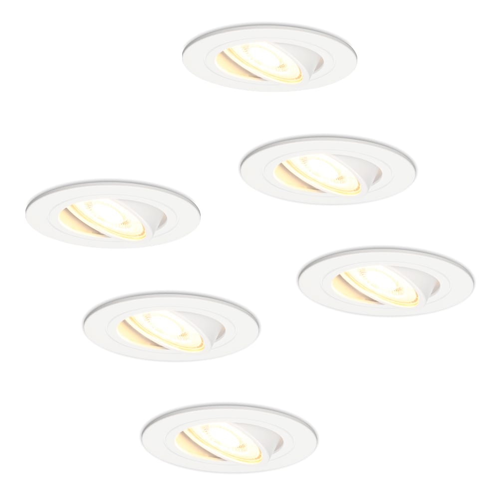 Set van 6 Pittsburg LED inbouwspots - GU10 4 Watt 345 lumen - 2700K Warm wit - Dimbaar - Rond - Kantelbaar - IP20 Voor binnen - Wit | HOFTRONIC