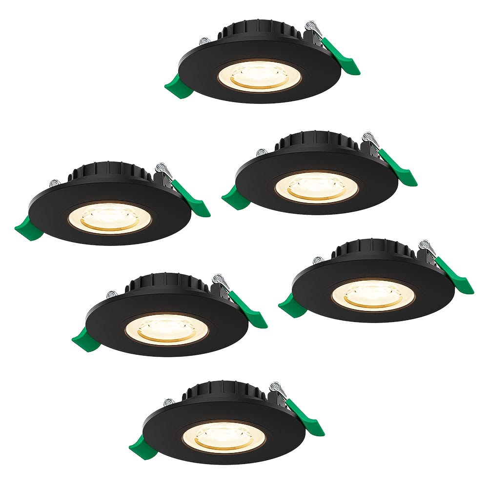 Set van 6 Prado dimbare LED Inbouwspots - 6 watt 570 lumen - CCT instelbare lichtkleur 2700K/4000K/6000K - Lage inbouwdiepte 25 mm - Rond - IP44 voor binnen en buiten - Zwart | HOFTRONIC