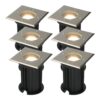 Set van 6 Ramsay LED Grondspot - Dimbaar - Vierkant - GU10 - 4 Watt 345 lumen - 2700K warm wit - RVS - IP67 waterdicht - Tuinspot - Oprit | HOFTRONIC
