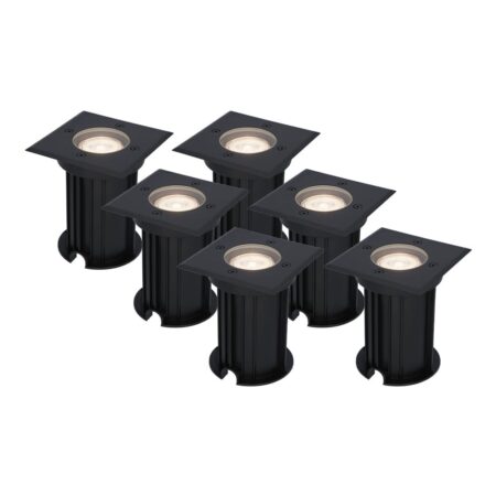 Set van 6 Ramsay LED Grondspots - Vierkant - Dimbaar - GU10 - 4000K neutraal wit - 4 Watt 345 Lumen - Tuinspot - Zwart - IP67 waterdicht - Overrijdbaar voor de Oprit