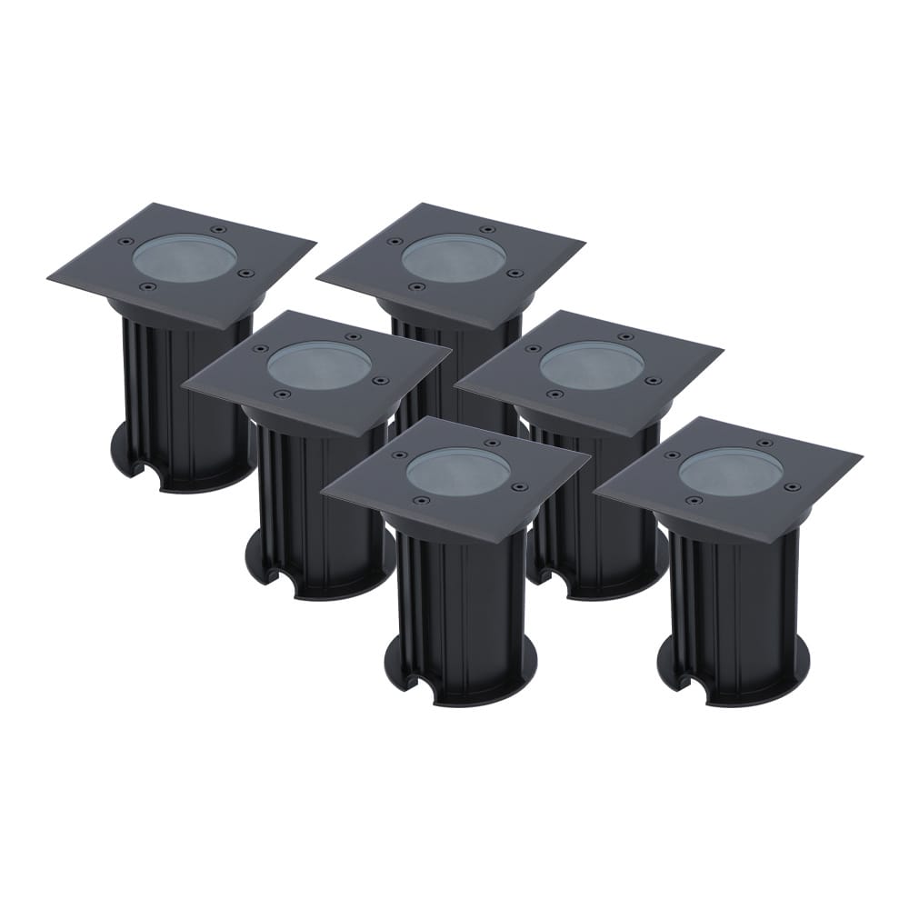 Set van 6 Ramsay LED Grondspots - Vierkant - Dimbaar - GU10 - Excl. Lichtbron - Tuinspot - Zwart - IP67 waterdicht - Overrijdbaar voor de Oprit