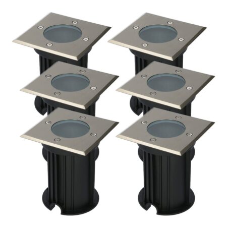 Set van 6 Ramsay LED Grondspots - Vierkant - RVS - GU10 fitting - Excl. lichtbron - IP67 waterdicht - Tuinspot - Oprit | HOFTRONIC