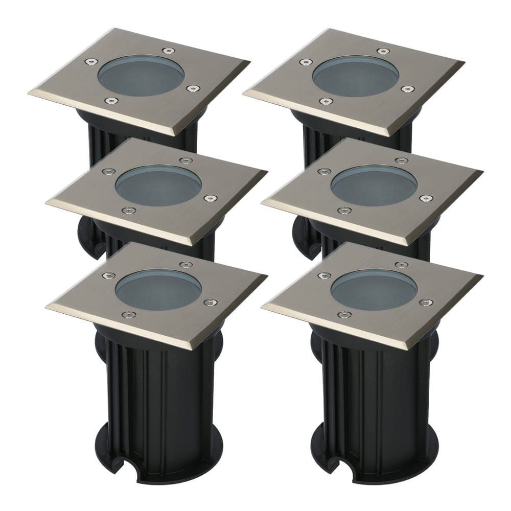 Set van 6 Ramsay LED Grondspots - Vierkant - RVS - GU10 fitting - Excl. lichtbron - IP67 waterdicht - Tuinspot - Oprit | HOFTRONIC