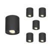 Set van 6 Ray LED opbouwspots - Rond - Dimbaar - 4 Watt 345 lumen - 2700K warm wit - Kantelbaar - GU10 - Plafondspot - IP20 Voor binnen - Zwart | HOFTRONIC