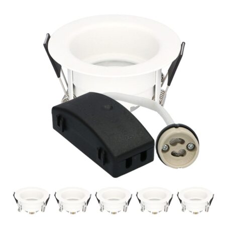Set van 6 Rio - LED Inbouwspots - Armatuur - Diameter 85mm - GU10 Fitting incl. lamphouder - IP65 voor badkamer en buiten - Rond - Wit | HOFTRONIC