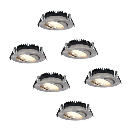 Set van 6 Rome LED inbouwspots - Kantelbaar - IP44 waterdicht - 6 Watt 500 lumen - 2700K warm wit - Lage inbouwdiepte 27mm - Dimbaar - Rond - RVS - Voor binnen en buiten | HOFTRONIC