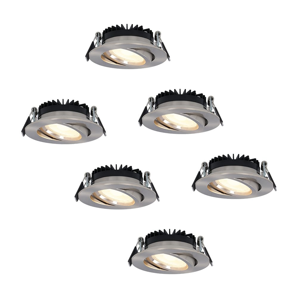 Set van 6 Rome LED inbouwspots - Kantelbaar - IP44 waterdicht - 6 Watt 500 lumen - 2700K warm wit - Lage inbouwdiepte 27mm - Dimbaar - Rond - RVS - Voor binnen en buiten | HOFTRONIC