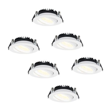 Set van 6 Rome LED inbouwspots - Kantelbaar - IP44 waterdicht - 6 Watt 500 lumen - 2700K warm wit - Lage inbouwdiepte 27mm - Dimbaar - Rond - Wit - Voor binnen en buiten | HOFTRONIC