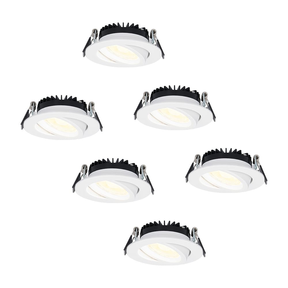 Set van 6 Rome LED inbouwspots - Kantelbaar - IP44 waterdicht - 6 Watt 500 lumen - 2700K warm wit - Lage inbouwdiepte 27mm - Dimbaar - Rond - Wit - Voor binnen en buiten | HOFTRONIC