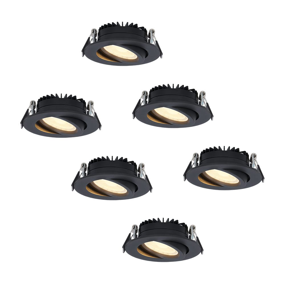 Set van 6 Rome LED inbouwspots - Kantelbaar - IP44 waterdicht - 6 Watt 500 lumen - 2700K warm wit - Lage inbouwdiepte 27mm - Dimbaar - Rond - Zwart - Voor binnen en buiten | HOFTRONIC