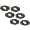 Set van 6 Salerno LED inbouwspots - 8W 650 lumen - 2700K warm wit - Dimbaar - Rond - Kantelbaar - IP44 waterdicht - Zwart - Voor binnen
