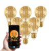 Set van 6 Smart E27 LED Filament Lamp - 7 Watt 806 lumen - A60 Amberkleurig glas - 1800-3000K Dimbaar | HOFTRONIC