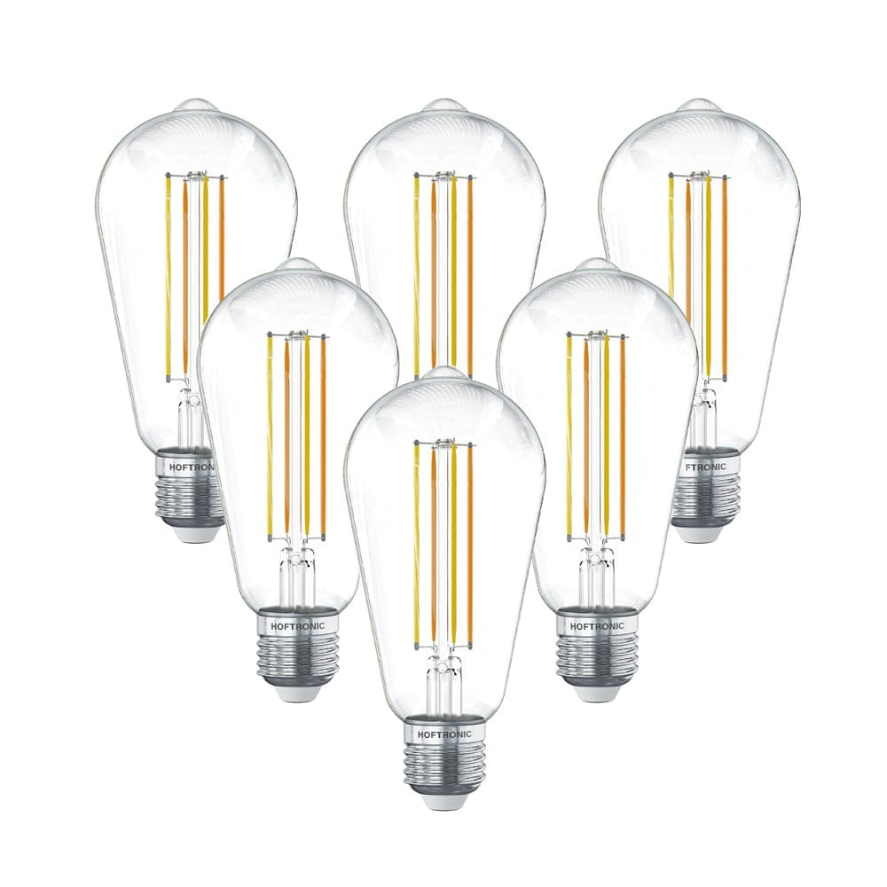 Set van 6 Smart E27 LED Filament Lamp - 7 Watt 806 lumen - ST64 Helder - 1800-3000K - Dimbaar - Edison lamp | HOFTRONIC