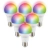 Set van 6 Smart E27 lampen - A60 Bolvorm - 10 Watt 806 lumen - RGBWW - Wifi & Bluetooth - Bestuurbaar via app - Google Home